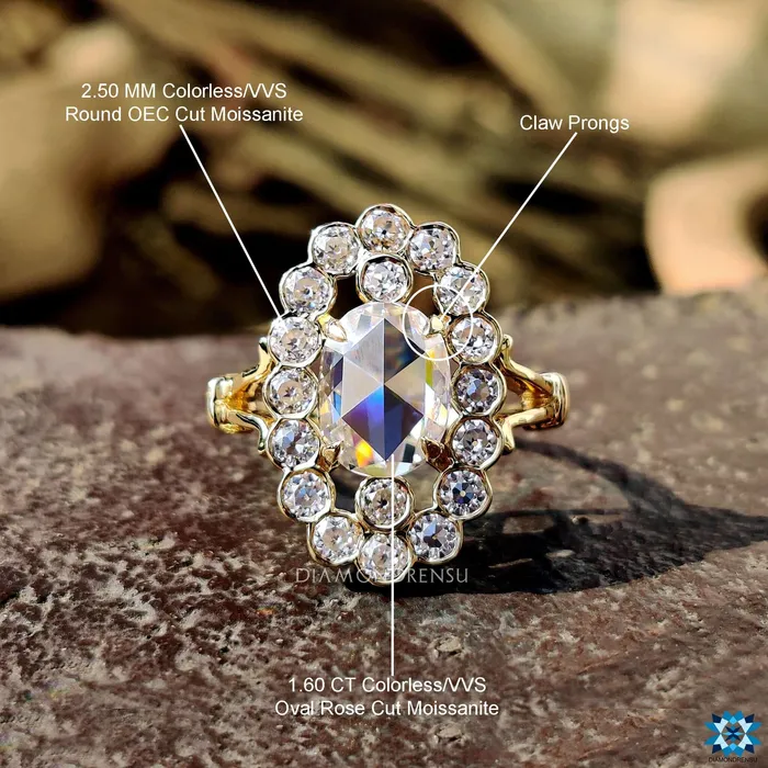 Diamondrensu Rings Antique Vintage 287 TCW Oval Rose Cut Moissanite Halo Engagement Ring Diamondrensu Rings Antique Vintage 287 TCW Oval Rose Cut Moissanite Halo Engagement Ring