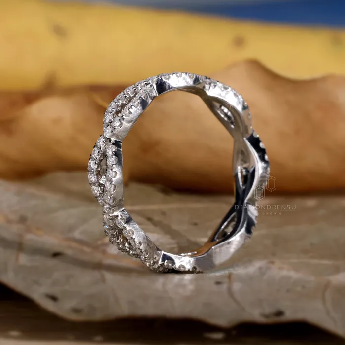 Diamondrensu Rings Celtic Style Round Brilliant Cut Lab Grown Diamond Wedding Band Lab Diamond Cross Over Band