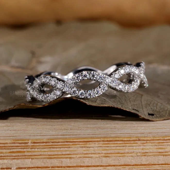 Diamondrensu Rings Celtic Style Round Brilliant Cut Lab Grown Diamond Wedding Band Lab Diamond Cross Over Band