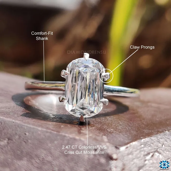 Diamondrensu Rings Cushion Criss Cut Moissanite Solitaire Ring 247 CT Colorless Moissanite Engagement Ring Anniversary Gift for Her