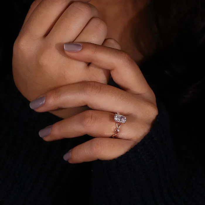 Diamondrensu Rings Elongated Cushion Cut Diamond Ring Lab Grown Diamond Engagement Ring