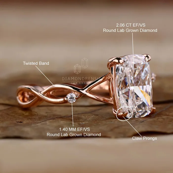 Diamondrensu Rings Elongated Cushion Cut Diamond Ring Lab Grown Diamond Engagement Ring