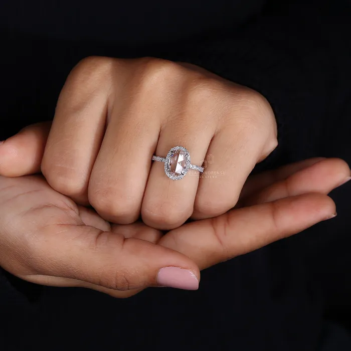 Diamondrensu Rings Oval Diamond Engagement Ring Halo Style