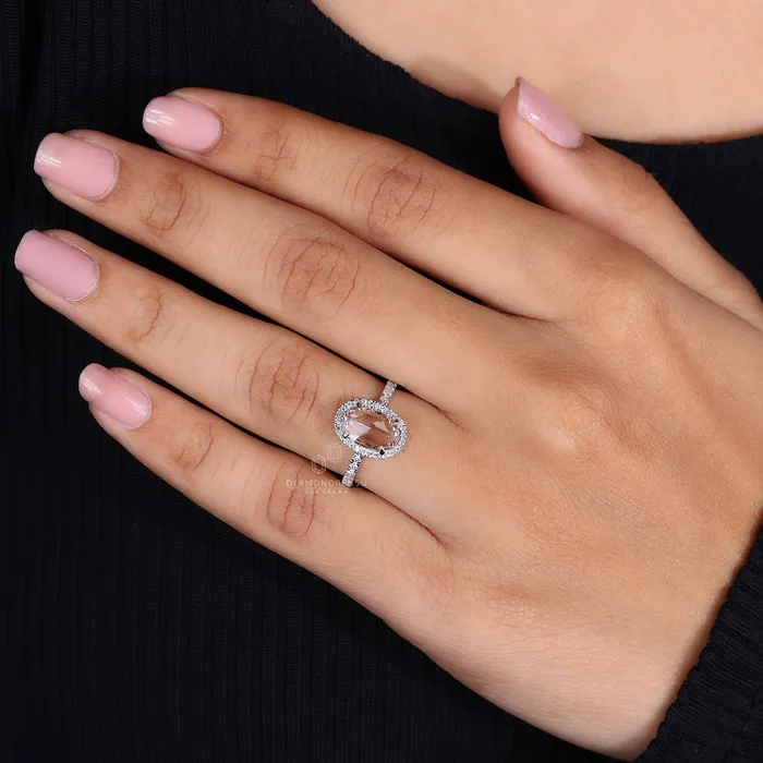 Diamondrensu Rings Oval Diamond Engagement Ring Halo Style