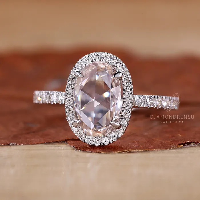 Diamondrensu Rings Oval Diamond Engagement Ring Halo Style
