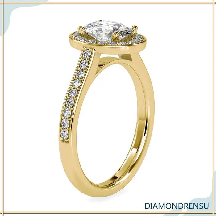 Diamondrensu Rings Oval Solitaire Engagement Ring With a Delicate Pave Ring