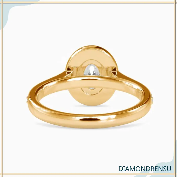 Diamondrensu Rings Oval Solitaire Engagement Ring With a Delicate Pave Ring