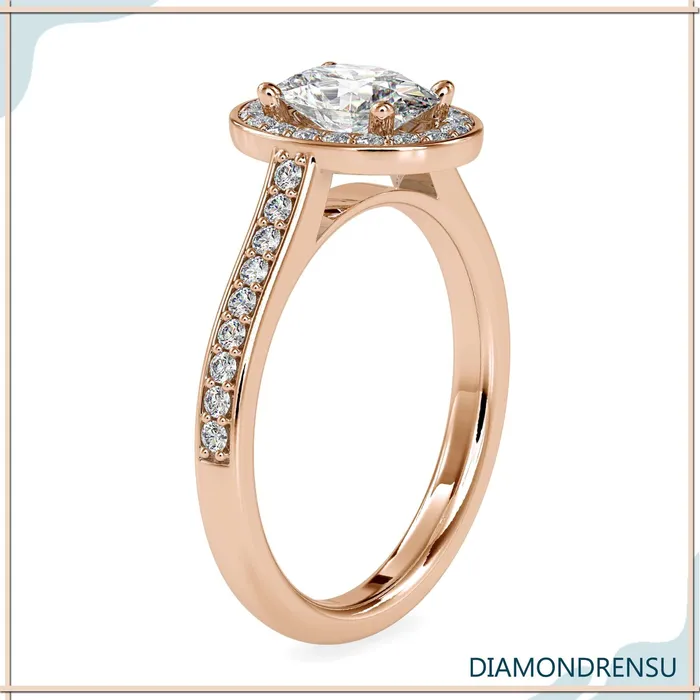 Diamondrensu Rings Oval Solitaire Engagement Ring With a Delicate Pave Ring