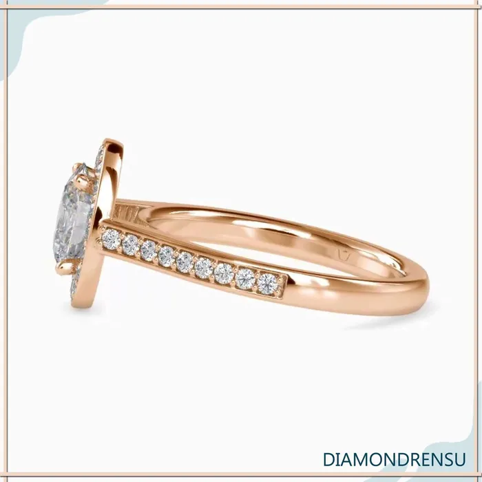 Diamondrensu Rings Oval Solitaire Engagement Ring With a Delicate Pave Ring
