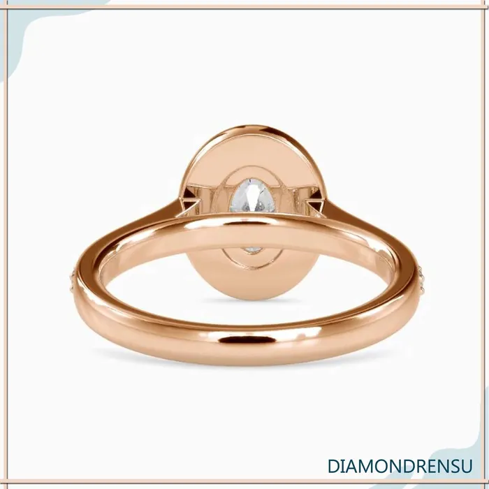 Diamondrensu Rings Oval Solitaire Engagement Ring With a Delicate Pave Ring