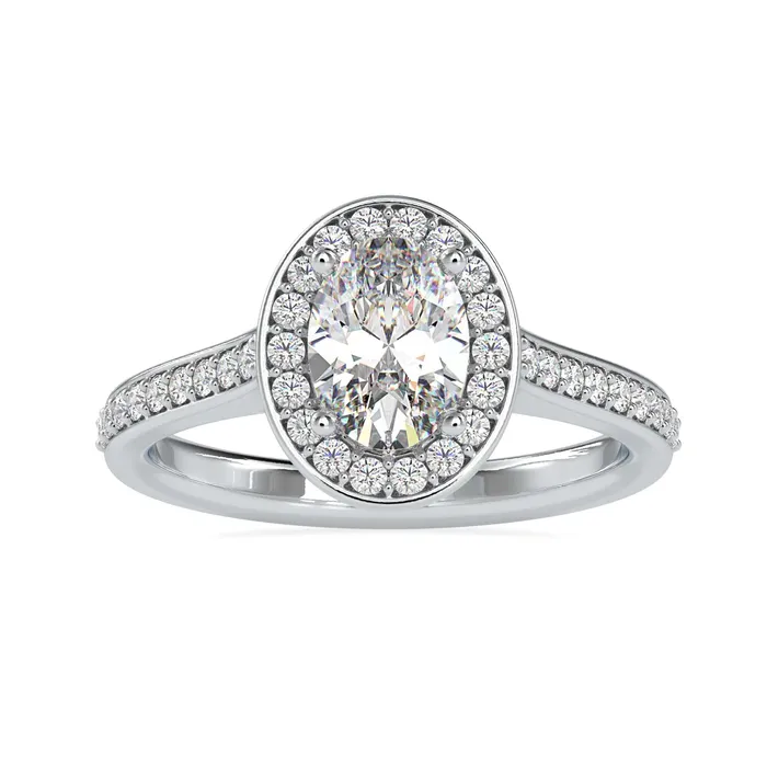 Diamondrensu Rings Oval Solitaire Engagement Ring With a Delicate Pave Ring