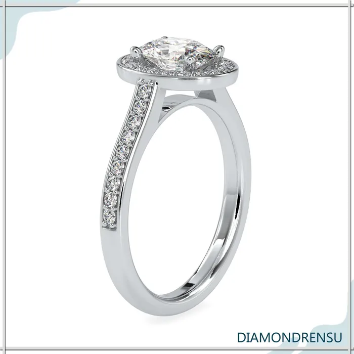 Diamondrensu Rings Oval Solitaire Engagement Ring With a Delicate Pave Ring