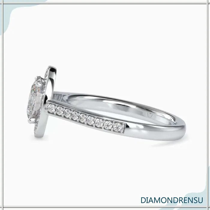 Diamondrensu Rings Oval Solitaire Engagement Ring With a Delicate Pave Ring