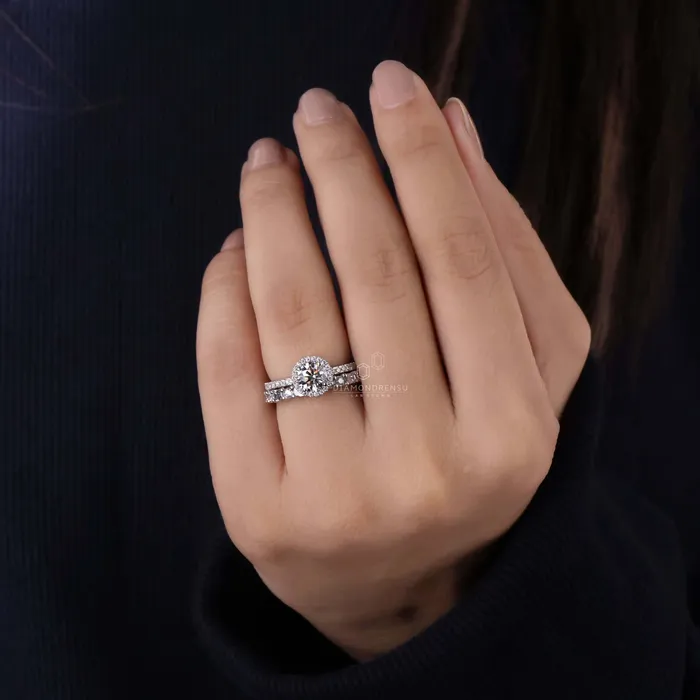 Diamondrensu Rings Round Diamond Ring Emerald Cut Wedding Band Diamond Bridal Set