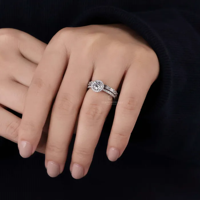 Diamondrensu Rings Round Diamond Ring Emerald Cut Wedding Band Diamond Bridal Set