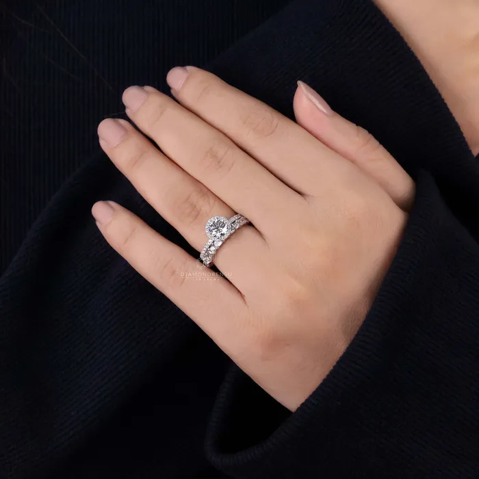 Diamondrensu Rings Round Diamond Ring Emerald Cut Wedding Band Diamond Bridal Set