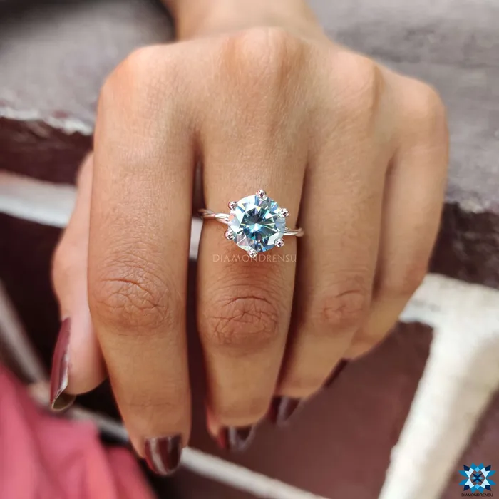 Diamondrensu Twisted Engagement Ring With Cyan Blue Moissanite Rings