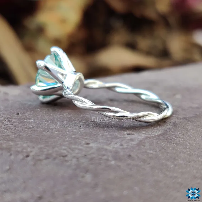 Diamondrensu Twisted Engagement Ring With Cyan Blue Moissanite Rings