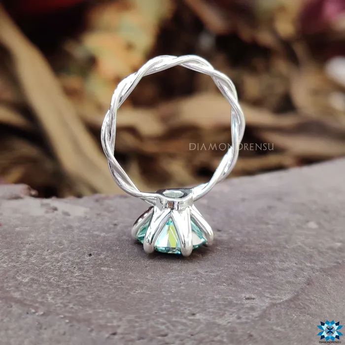 Diamondrensu Twisted Engagement Ring With Cyan Blue Moissanite Rings