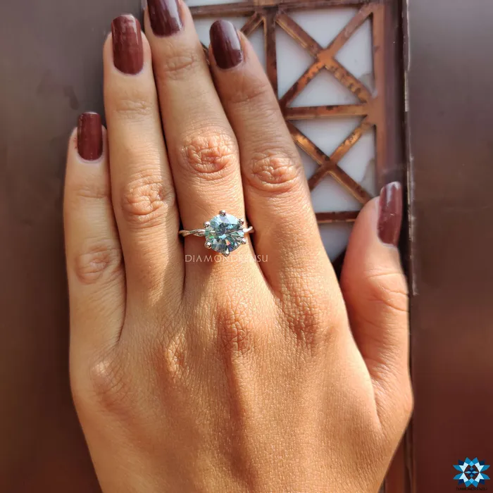 Diamondrensu Twisted Engagement Ring With Cyan Blue Moissanite Rings