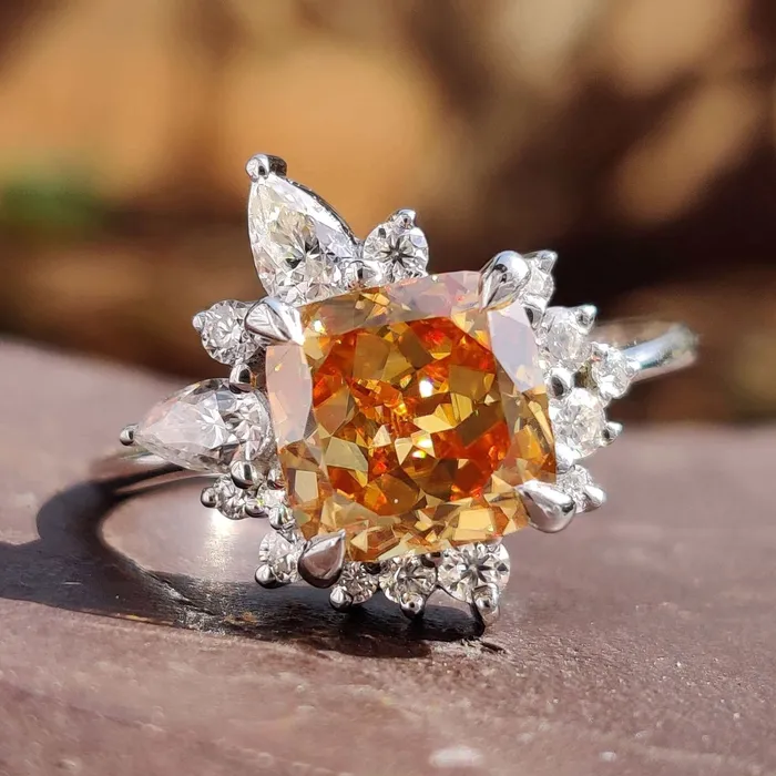 Diamondrensu Vintage Style Engagement Ring 23 TW Orange Cushion Rensu Cut Anniversary Gift Ring Rings