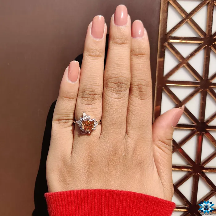 Diamondrensu Vintage Style Engagement Ring 23 TW Orange Cushion Rensu Cut Anniversary Gift Ring Rings
