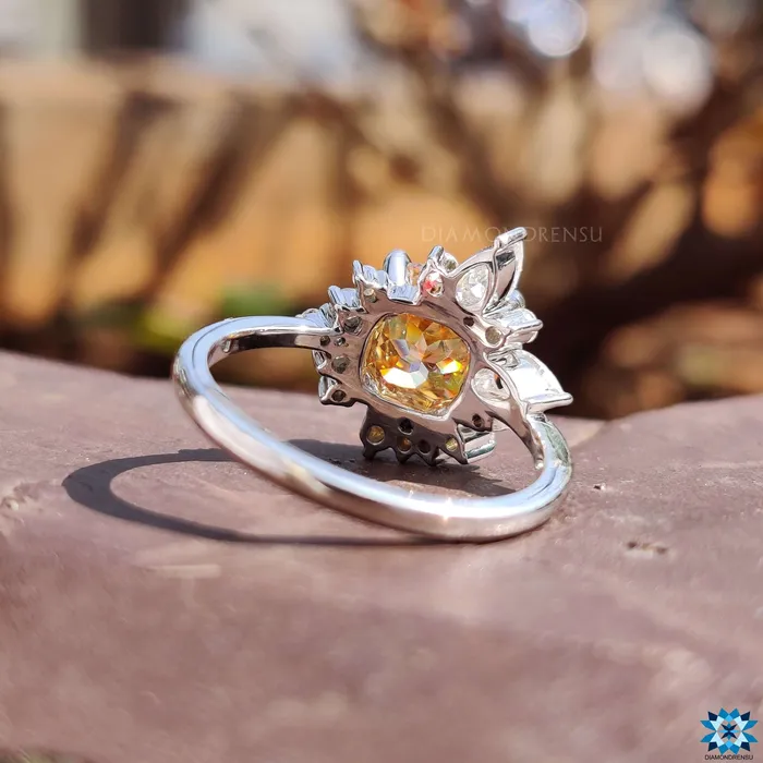 Diamondrensu Vintage Style Engagement Ring 23 TW Orange Cushion Rensu Cut Anniversary Gift Ring Rings