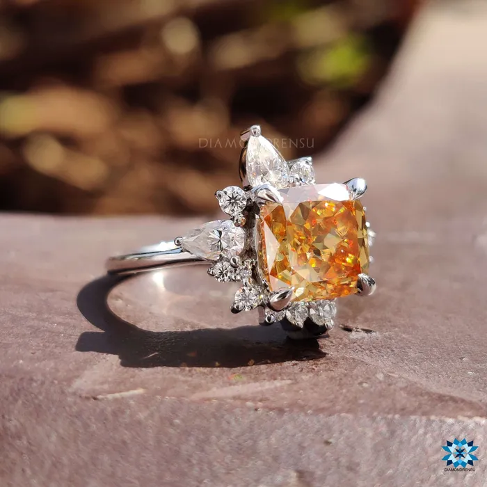 Diamondrensu Vintage Style Engagement Ring 23 TW Orange Cushion Rensu Cut Anniversary Gift Ring Rings