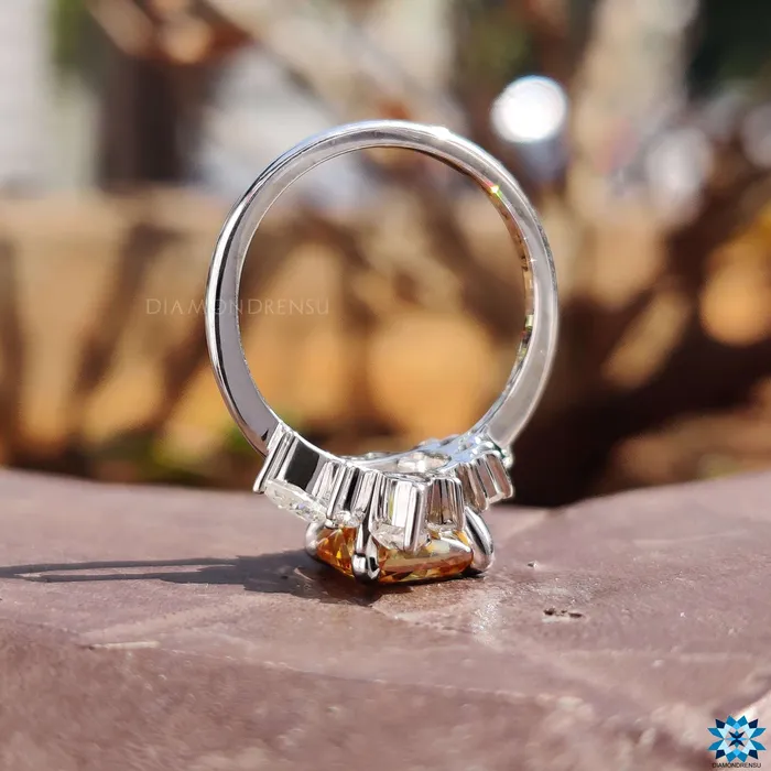 Diamondrensu Vintage Style Engagement Ring 23 TW Orange Cushion Rensu Cut Anniversary Gift Ring Rings