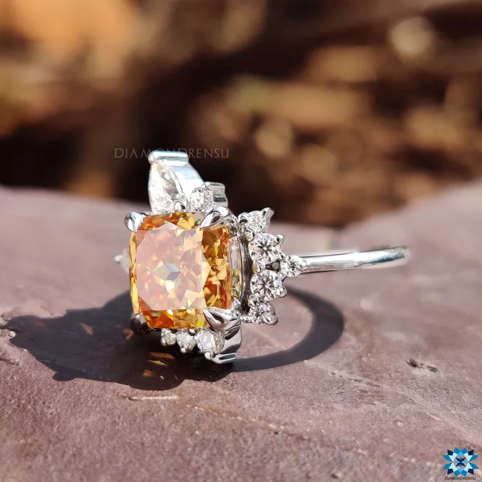 Diamondrensu Vintage Style Engagement Ring 23 TW Orange Cushion Rensu Cut Anniversary Gift Ring Rings