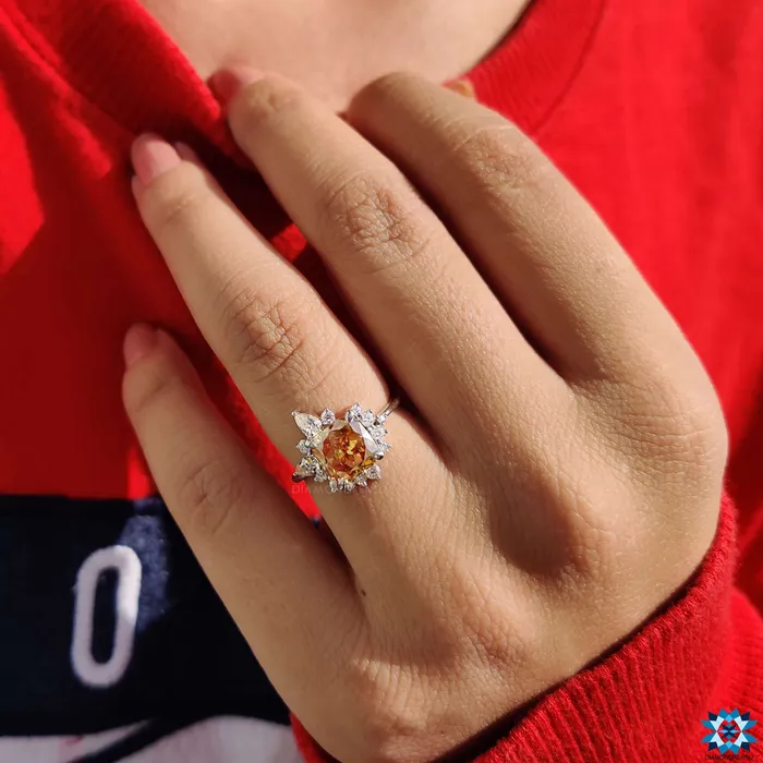 Diamondrensu Vintage Style Engagement Ring 23 TW Orange Cushion Rensu Cut Anniversary Gift Ring Rings