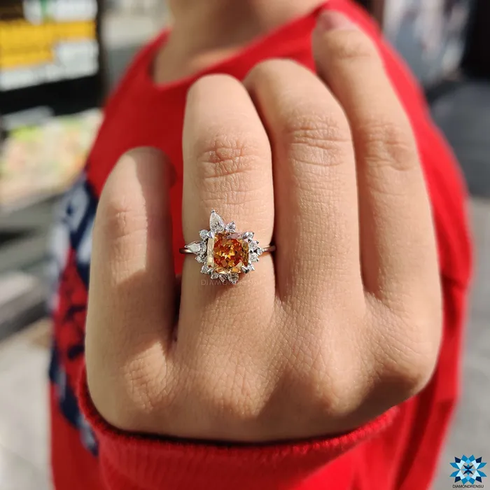 Diamondrensu Vintage Style Engagement Ring 23 TW Orange Cushion Rensu Cut Anniversary Gift Ring Rings