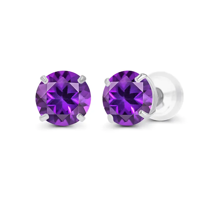 Earrings 14K White Gold 400mm Round Semi Precious Amethyst Stud Earring DecadenceJewelry Earrings 14K White Gold 400mm Round Semi Precious Amethyst Stud Earring DecadenceJewelry