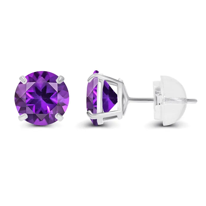 Earrings 14K White Gold 400mm Round Semi Precious Amethyst Stud Earring DecadenceJewelry Earrings 14K White Gold 400mm Round Semi Precious Amethyst Stud Earring DecadenceJewelry