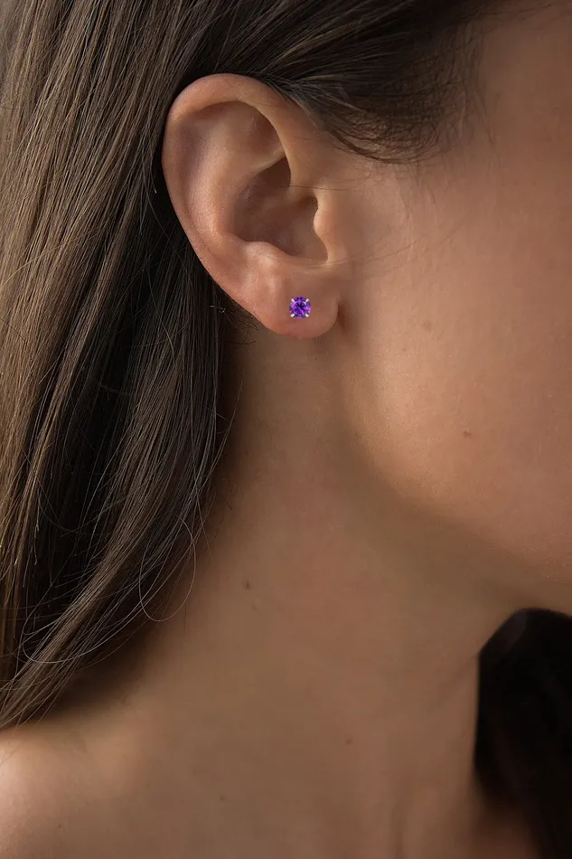 Earrings 14K White Gold 400mm Round Semi Precious Amethyst Stud Earring DecadenceJewelry Earrings 14K White Gold 400mm Round Semi Precious Amethyst Stud Earring DecadenceJewelry