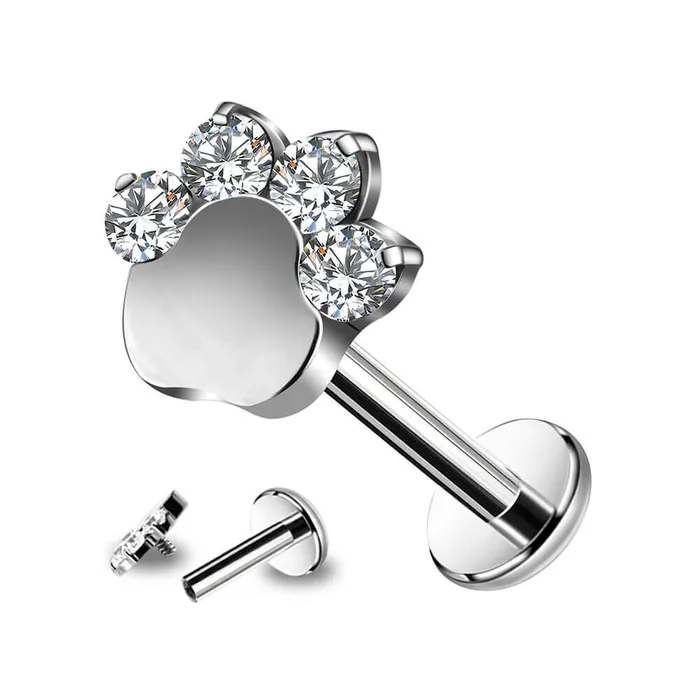 Earrings 16G Internally Threaded Titanium Puppy Paw Labret Stud OUFER BODY JEWELRY Earrings 16G Internally Threaded Titanium Puppy Paw Labret Stud OUFER BODY JEWELRY