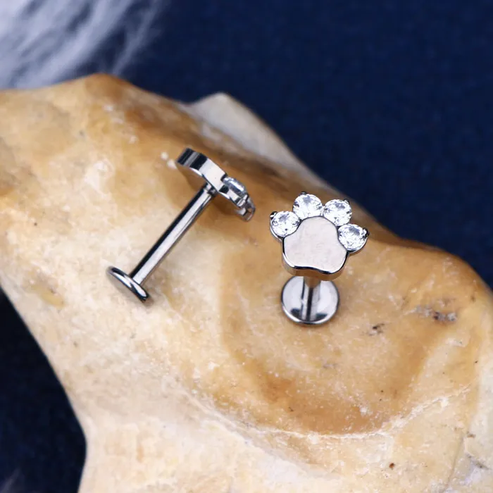 Earrings 16G Internally Threaded Titanium Puppy Paw Labret Stud OUFER BODY JEWELRY Earrings 16G Internally Threaded Titanium Puppy Paw Labret Stud OUFER BODY JEWELRY