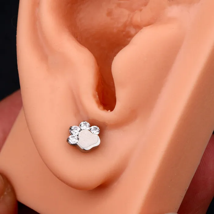 Earrings 16G Internally Threaded Titanium Puppy Paw Labret Stud OUFER BODY JEWELRY Earrings 16G Internally Threaded Titanium Puppy Paw Labret Stud OUFER BODY JEWELRY
