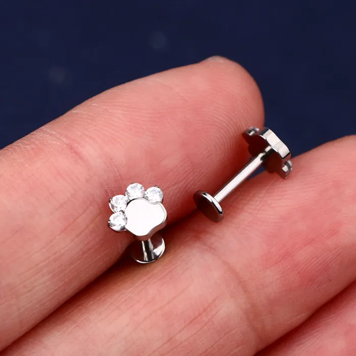 Earrings 16G Internally Threaded Titanium Puppy Paw Labret Stud OUFER BODY JEWELRY Earrings 16G Internally Threaded Titanium Puppy Paw Labret Stud OUFER BODY JEWELRY