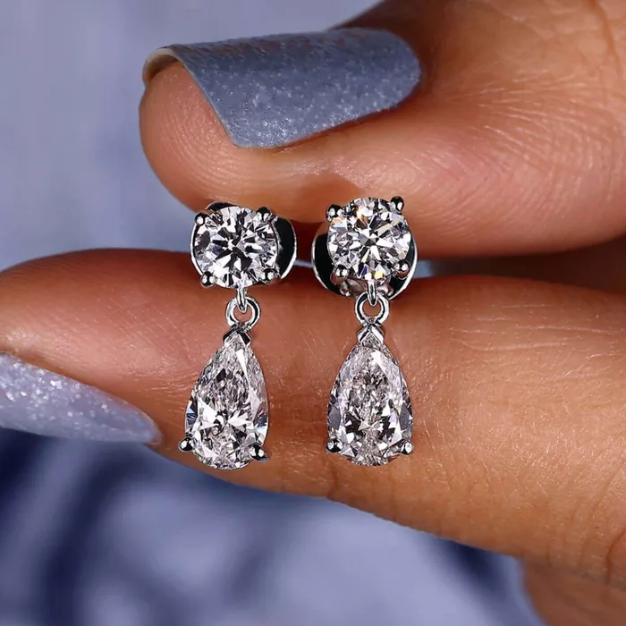 Earrings Dangle and Drop Earrings Pear and Round Lab Grown Diamond Earrings Diamondrensu Earrings Dangle and Drop Earrings Pear and Round Lab Grown Diamond Earrings Diamondrensu