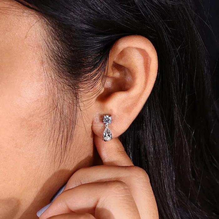 Earrings Dangle and Drop Earrings Pear and Round Lab Grown Diamond Earrings Diamondrensu
