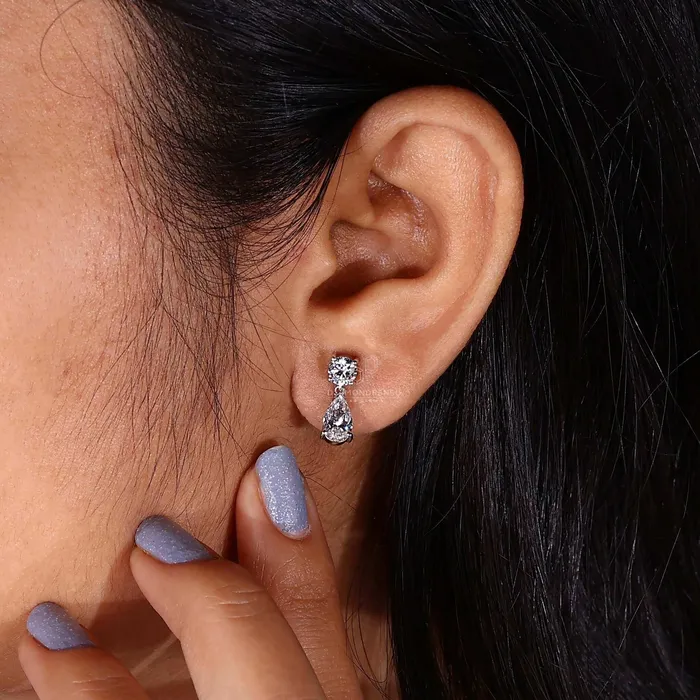 Earrings Dangle and Drop Earrings Pear and Round Lab Grown Diamond Earrings Diamondrensu