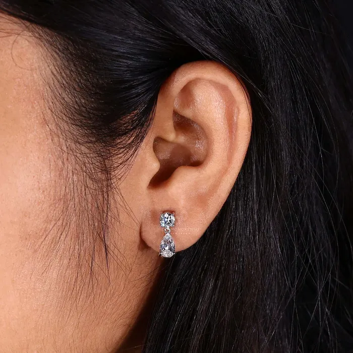 Earrings Dangle and Drop Earrings Pear and Round Lab Grown Diamond Earrings Diamondrensu
