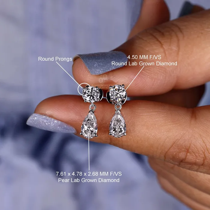 Earrings Dangle and Drop Earrings Pear and Round Lab Grown Diamond Earrings Diamondrensu