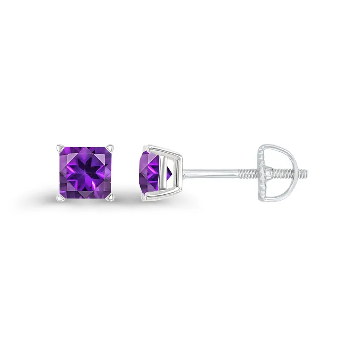 Earrings DecadenceJewelry Sterling Silver Rhodium 4mm Square Amethyst Screwback Stud Earring Earrings DecadenceJewelry Sterling Silver Rhodium 4mm Square Amethyst Screwback Stud Earring