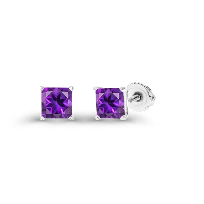 Earrings DecadenceJewelry Sterling Silver Rhodium 4mm Square Amethyst Screwback Stud Earring Earrings DecadenceJewelry Sterling Silver Rhodium 4mm Square Amethyst Screwback Stud Earring