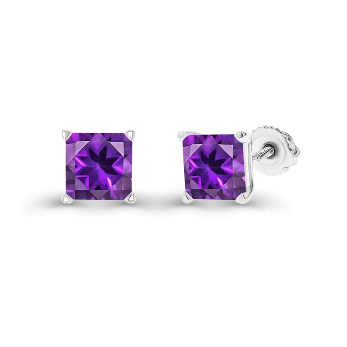 Earrings DecadenceJewelry Sterling Silver Rhodium 4mm Square Amethyst Screwback Stud Earring Earrings DecadenceJewelry Sterling Silver Rhodium 4mm Square Amethyst Screwback Stud Earring