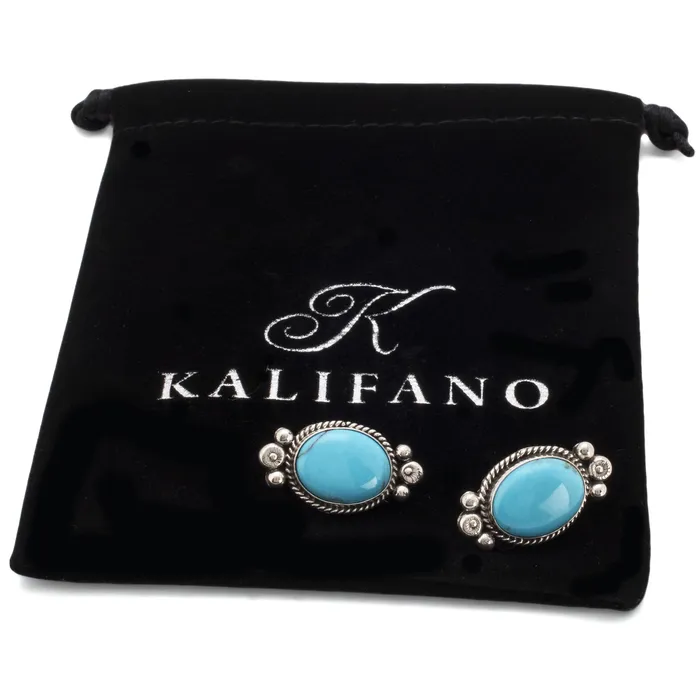 Earrings Kalifano Kingman Turquoise USA Native American Made Sterling Silver Earrings