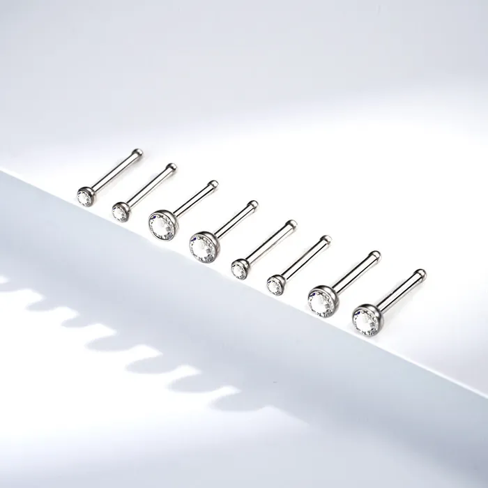 Earrings OUFER BODY JEWELRY 18G20G 2PCS Titanium Straight Barbell CZ Gems Nose Stud Earrings OUFER BODY JEWELRY 18G20G 2PCS Titanium Straight Barbell CZ Gems Nose Stud