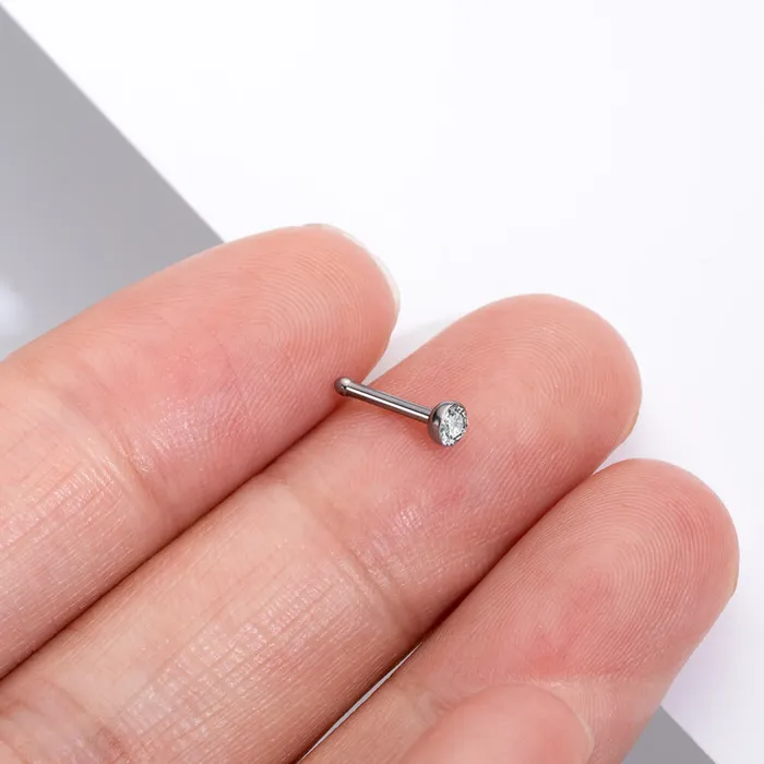 Earrings OUFER BODY JEWELRY 18G20G 2PCS Titanium Straight Barbell CZ Gems Nose Stud